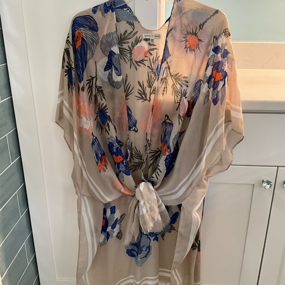 Floral Sheer Kimono with Tie Front